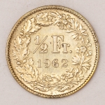 Numismática, Suíça. 1/2 franco. 1962. Prata. 2,5g. KM. Perfeita