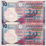 Numismática, Hong Kong. 2 cédulas Flor. Polímero. 10 dolares. 