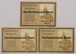 Numismática, Alemanha. Período inflacionário. 3 peças perfeitas. 20.000, 50.000 e 100.000 marcos. 125x92mm. 1923. 