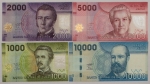 Numismática, Chile. 4 peças. Polímero com dobra central. Circuladas. 