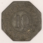 Numismática, Alemanha. Notgeld. Proveniente de coleção europeia. 10 pfennig. Werdau Sachsich Waggonfabrir. Fábrica de vagões ferroviários. 