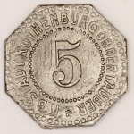 Numismática, Alemanha. Notgeld. Proveniente de coleção europeia. 5 pfennig. Rothemburg. Linda. 