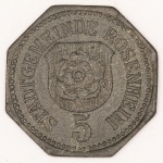 Numismática, Alemanha. Notgeld. Proveniente de coleção europeia. 5 pfennig Rosenhelm. 