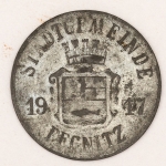 Numismática, Alemanha. Notgeld. Proveniente de coleção europeia. 5 pfennig. 1917. Pegnitz. Alta cotação. 