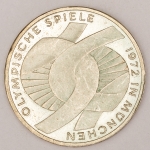 Numismática, Alemanha. 10 marcos. 1972. Olimpíadas. Prata. 15,5g. 