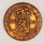 Numismática, Índia Holandesa. 1/2 cent. 1945. 