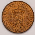 Numismática, Índia Holandesa. 2 1/2 cent. 1945. Perfeita. 