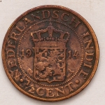 Numismática, Índia Holandesa. 1/2 cent. 1914. 