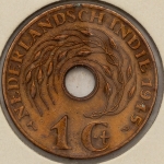 Numismática, Índia Holandesa. 1 cent. 1945. P