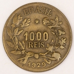 Numismática, Brasil. 1000 réis. 1929. V132. Uma das mais raras da série. Linda. 