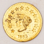 Numismática, USA. 1/2 dolar Californiano Gold. 0,7g. 1853. Ouro 500. 