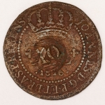 Numismática, Brasil. XL réis. 1916 com carimbo geral de 20. 