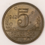 Numismática, Brasil. 5 cruzeiros. 1942. V252. Magnífico exemplar.