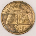 Numismática, Brasil. 1000 réis 1935. Módulo maior. V156. Linda. 