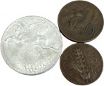 Italia - 10 Lira 1950 Aluminio SOB++, 5 E 10 Cent de 1921 e1931 COBRE