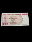 Zimbabwe -   CHEQUE ao PORTADOR de 500.000.000 de DOLARES emitido pelo RESERVE BANK OF ZIMBABWUE a epoca da HIPER INFLAÇÃO