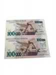 Brasil - 100.000 CRUZEIROS SÉIRE A6143  A - FLOR ESTAMPA - 2 CEDULAS SEQUENCIAIS 