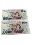 Brasil - 100.000 CRUZEIROS SÉIRE A6143  A - FLOR ESTAMPA - 2 CEDULAS SEQUENCIAIS 