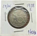 Alemanha - 3º REICH - 2 Reichsmark - 1938 E - Prata 625 - 8 gr - 25 mm - Item não Promove ou glorifica violência ou intolerância racial. Está à venda apenas para fins de preservação da memória histórica. A organização do leilão não faz apologia a quaisqu