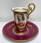 Xicara de Café em porcelana -  - RETRATO PINTADO - DRESDEN -  Xicara 7,5 cm ; Pires 11,5 cm- (SA1)