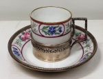 Xicara de Café em porcelana -  SEVRES - SUPORTE DE PRATA - Xicara 5 cm ; Pires 10 cm- (SA10)