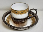 Xicara de Café em porcelana -  - SUPORTE DE PRATA - Xicara 4,5 cm ; Pires 8,5 cm- (SA16)