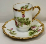 Xicara de Café em porcelana -  Francesa Limoges - CORONET - Xicara 8 cm ; Pires 12,5 cm- (SA33)