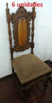 6 Cadeiras em madeira com encosto em couro , cabiceira alta e pernas torneadas . (ROD7)