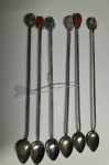 Jogo de 6 colheres de drink com pedras ágatas. Medem: 21 cm. ( COD.78)