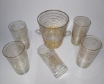 JOGO PARA CAIPIRINHA EM CRISTAL FURTA-COR - FILETES DOURADO - CONTENDO 05 COPOS  - MEDINDO 13,5 CM E BALDE 15 X 17 CM - MARCAS DE USO