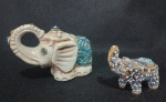 LOTE CONTENDO 2 ELEFANTES DECORADOS COM PEDRARIAS - MAIOR 13 X 7 CM - NO ESTADO