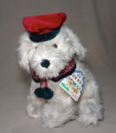 CACHORRO DE PELÚCIA COM BOINA - MEDINDO 30 CM - SEM USO