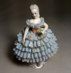 ANTIGO BIBELÔ BAILARINA EM PORCELANA REBIS - (NECESSITA DE RESTAURO) - MEDINDO 14 CM - NO ESTADO