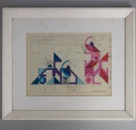 QUADRO  EDIVAL RAMOSA. DESENHO GEOMÉTRICO ABSTRATO EM LÁPIS DE COR SOBRE PAPEL MILIMETRADO, APRESEN
