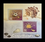 Bloco filatélico, Répubique du Bénin, tema conchas, 2014, novo, sem carimbo.