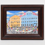 DUARTE, um (1) quadro iconográfico retratando Baianas no Largo do Pelourinho, Salvador, BA, OST, assinado e datado 99 no CID, verso intitulado, localizado e datado, medindo com moldura em madeira 16 x 13 cm, vide foto.