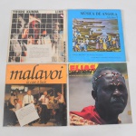 MÚSICA, quatro (4) LPs em vinil: Elias Diá Kimuezu (Angola); Malavoi (Martinica); Música de Angola Colectânea 1; Toure Kunda (Senegal), todos aparentemente em bom estado, usados e sem garantia, vide foto.