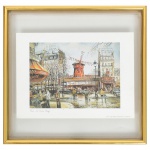 LITO, uma (1) colorida, baseada na obra de BRUNET, representando Moulin Rouge, Paris, envidraçada, medindo com moldura 24,5 x 24,5 cm, vide foto.