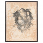 LITO, uma (1) representando anjos, tiragem limitada 19/25, assinada e datada 77 no CID, envidraçada (vidro partido), medindo com moldura 46,5 x 58,5 cm, vide foto.