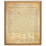 DOCUMENTO, uma (1) cópia da Declaração de Independência dos Estados Unidos da América, datada de 1776, souvenir, envidraçada, medindo com moldura 35 x 41 cm, vide foto