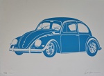 Kleber Ventura, Fusca Azul, gravura, tiragem 13/35, 35x50cm, sem moldura