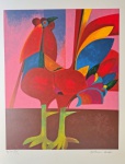 Aldemir Martins, Galo Vermelho, gravura, tiragem 40/120, 60x50cm, sem moldura, Edição Póstuma