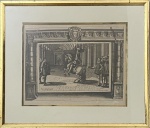 Litogravura "des volte en courbettes", proteção moldura de madeira com acabamento em folha de ouro e vidro transparente. Medida total 61 x 53cm.