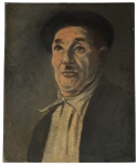Antiga obra em óleo sobre placa, à retrato de figura masculina. Ausência de moldura. Medida da obra 38cm x 46cm.
