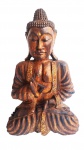 Grande buda esculpido em bloco de madeira com esmero de entalhes. Medida 40 cm de altura.