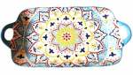 Belíssima travessa em porcelana ricamene policromada ao melhor estilo Toscano. Medida 17x32cm.