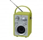 Bonito e estiloso rádio relógio AM/FM com revestimento em couro ecológico.