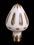 Pinha em cristal Double branco com translucido e base em metal dourado. 14 cm.