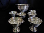 Conjunto 6 taças sorvete acompanhadas da sorveteira em metal espessurado a prata década 60.