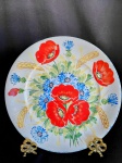 Prato decorativo pintado a mão flores e folhas, 25 cm diametro.